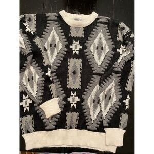 Chartwell Mens Geometric Aztec Print Sweater XL Black White Gray Knit Pullover